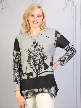 Trees Printed Jersey Knit Fashion Top 